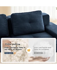 Streamdale Furniture Modern Modular Sectional Sofa, Corduroy Fabric, Oversized 3-Seater Couch, Blue