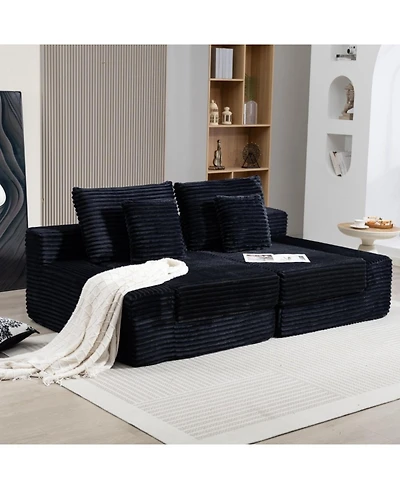 Streamdale Furniture Double Lounge Chaise Cloud Plush Sofa Bed, Upholstered No Assembly Required Black