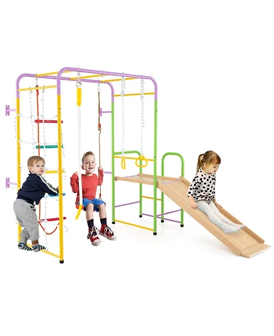 Hongge 8-in-1 Metal Indoor Jungle Gym Playset with Climbing Bars and Swing
