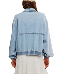 Free People Women's Birdie Front-Zip Collared Denim Jacket