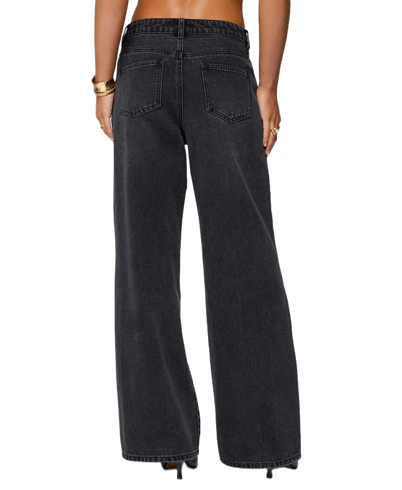 Edikted Womens Ery Wide Leg Mid Rise Jeans
