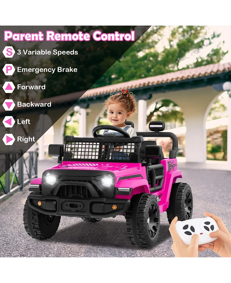 Hongge 12V Battery-Powered Kids Ride-On Truck with Music, Lights, and Remote - Pink