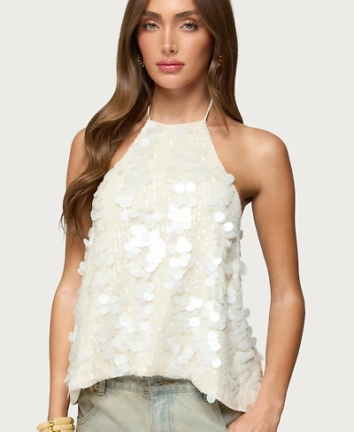 Edikted Women's Ellorie Backless Sequin Halter Top