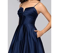 Blondie Nites Juniors' Satin Notch-Neck Ball Gown