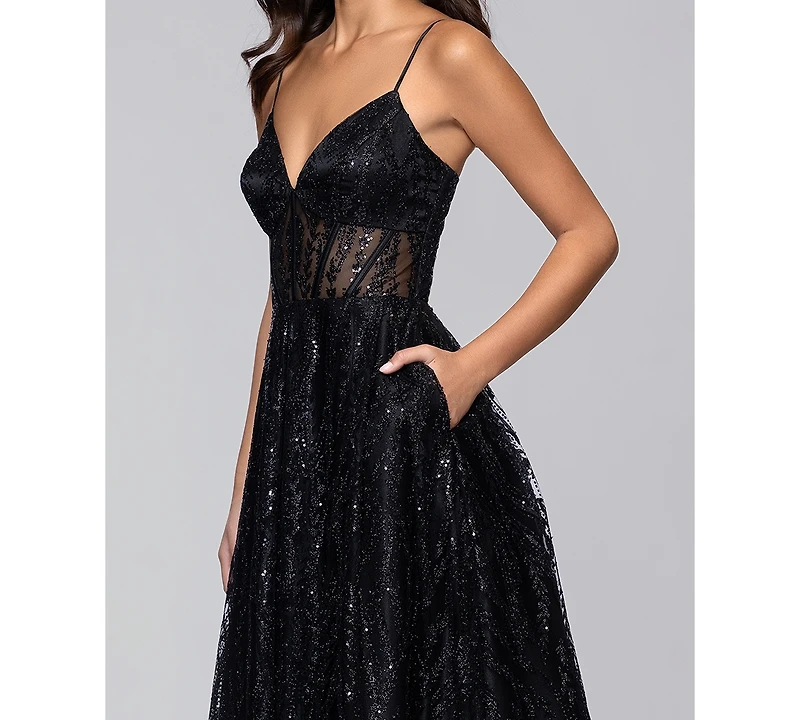 Blondie Nites Juniors' Sequin Illusion Ball Gown