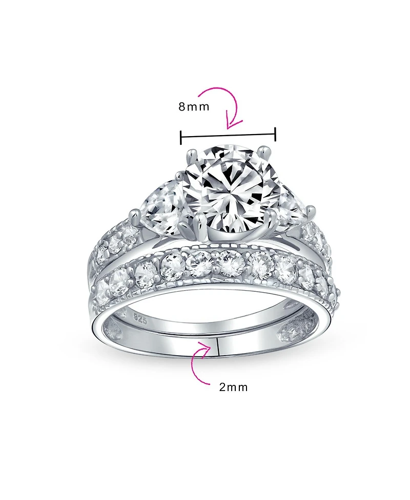 Bling Jewelry 3CT Round Solitaire Heart Shape Cz Cubic Zirconia Promise Ring Set Pave Band Sterling Silver