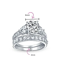 Bling Jewelry 3CT Round Solitaire Heart Shape Cz Cubic Zirconia Promise Ring Set Pave Band Sterling Silver