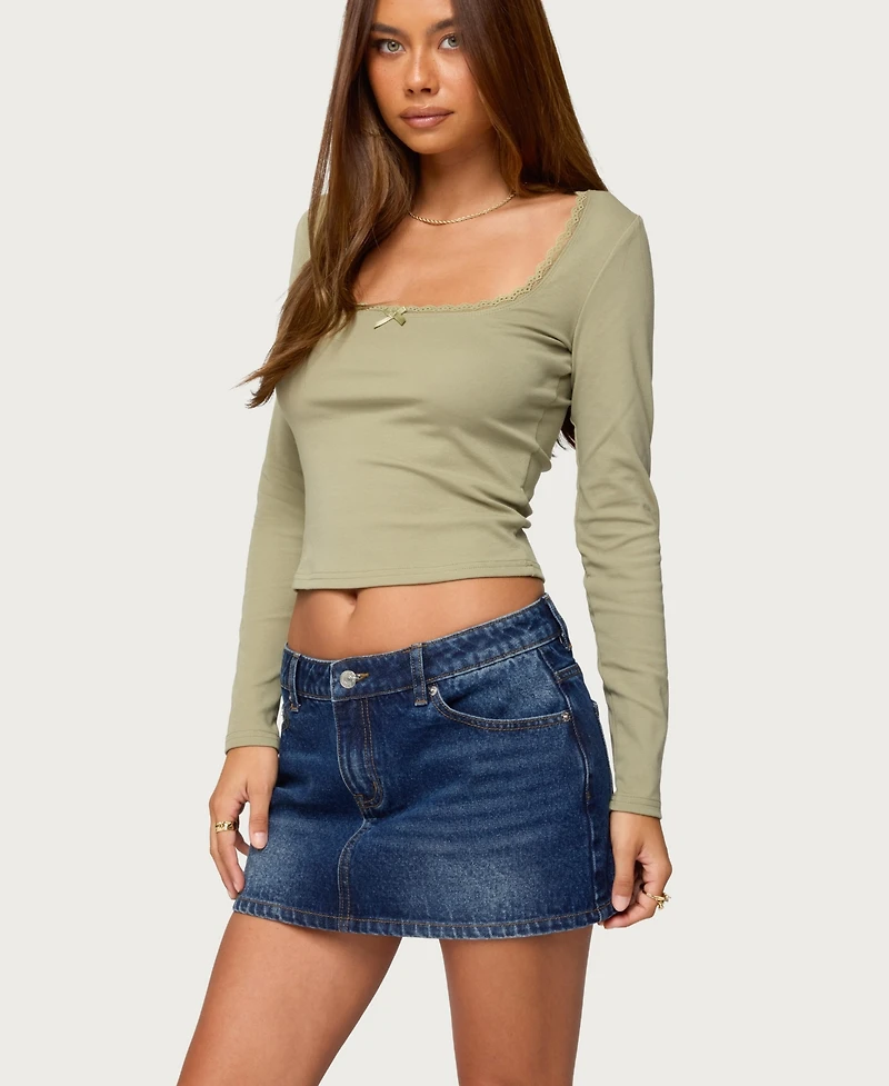 Edikted Women's Mora Lace Trim Ribbed T Shirt