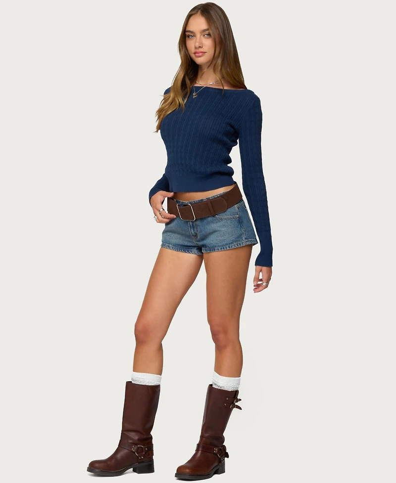 Edikted Women's Larah Boat Neck Cable Knit Sweater