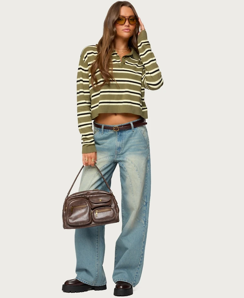 Edikted Women's Shelby Striped Polo Sweater