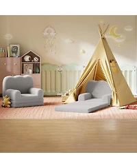 gaomon Kids Couch, 2-in-1 Convertible Teddy Fleece Fabric Toddler Sofa Chair, Soft Fold Out Couch Lounger for