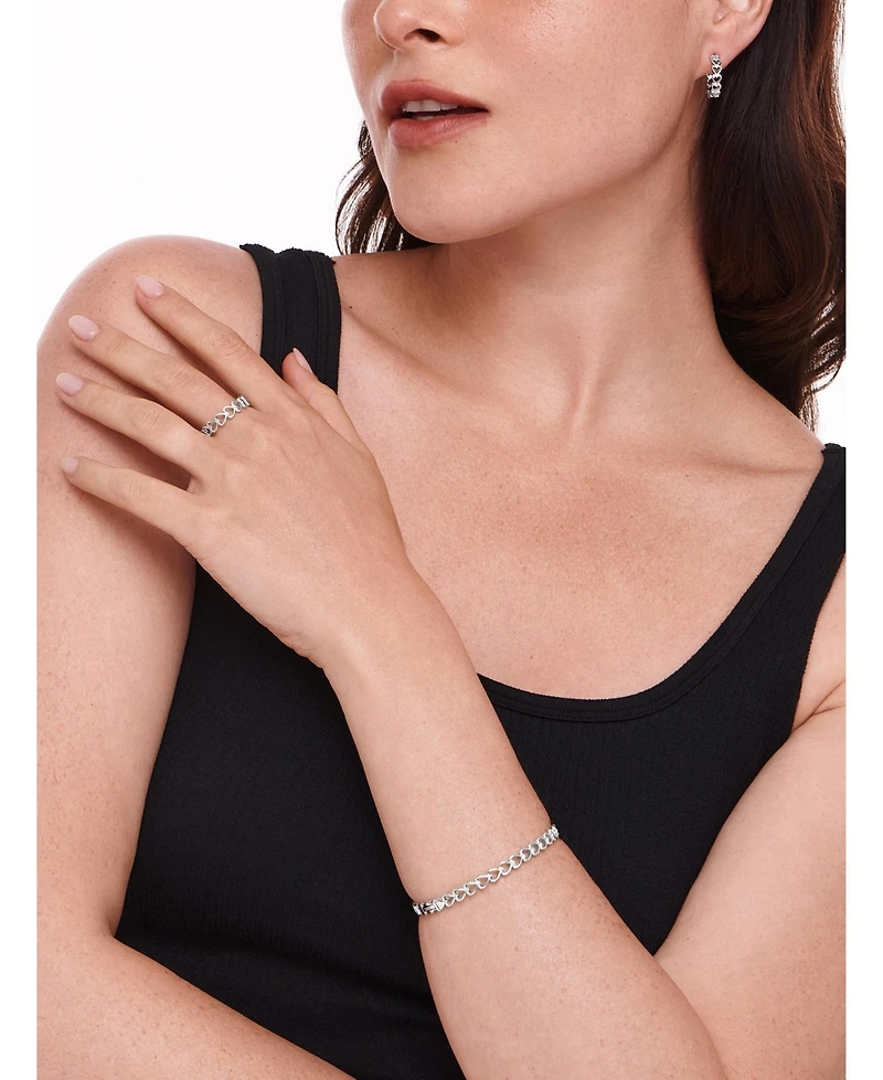 Devata Open Heart Bangle Bracelet in Rhodium Plated Sterling .