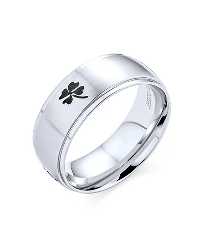 Bling Jewelry Celtic Shamrock Four Leaf Clover Band Ring Matte Silver Tone Stainless Steel