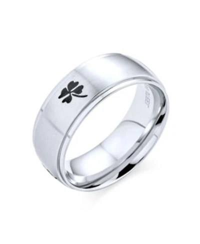 Bling Jewelry Celtic Shamrock Four Leaf Clover Band Ring Matte Silver Tone Stainless Steel