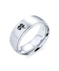 Bling Jewelry Celtic Shamrock Four Leaf Clover Band Ring Matte Silver Tone Stainless Steel