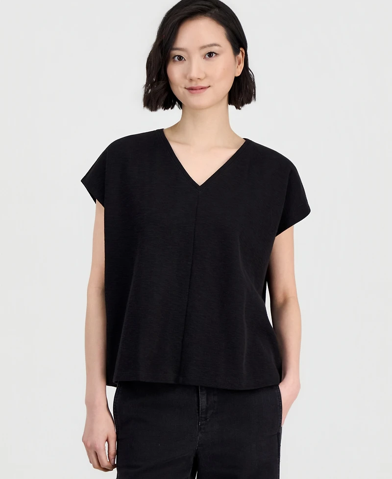 Eileen Fisher Women's Boxy V-Neck Cap-Sleeve Top