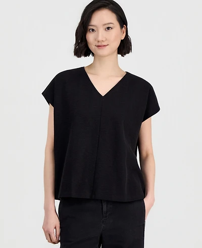 Eileen Fisher Women's Boxy V-Neck Cap-Sleeve Top