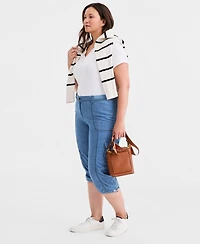 Style & Co Plus Mid-Rise Cotton Chambray Capri Pants, Macy's Exclusive