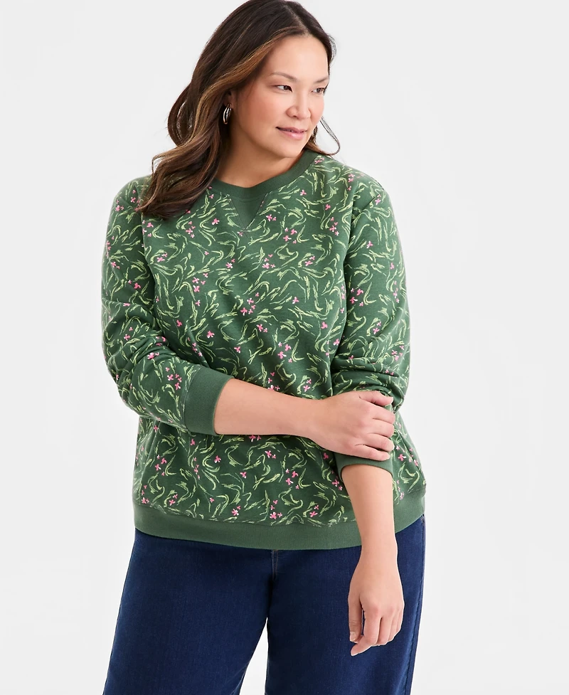Style & Co Plus Printed Crewneck Fleece Sweatshirt