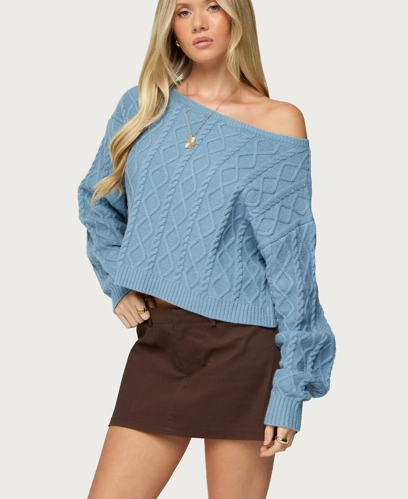 Edikted Women's Oversized Off Shoulder Cable Knit Sweater