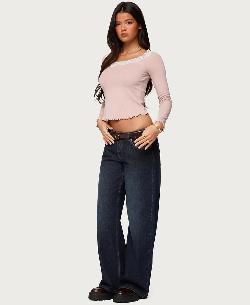 Edikted Women's Emmery Lacey Boat Neck Top