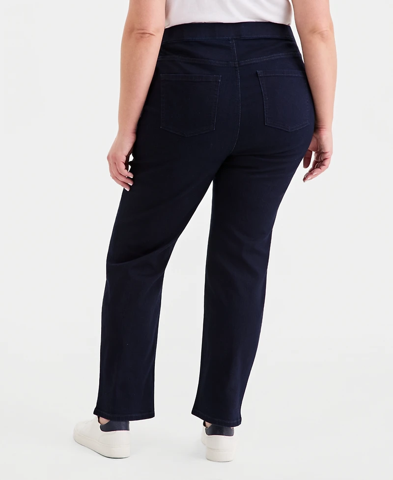 Style & Co Plus Mid-Rise Pull On Straight-Leg Jeans, Macy's Exclusive