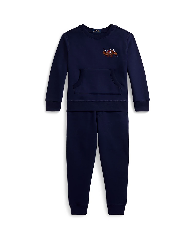 Polo Ralph Lauren Boys' Toddler 2T-4T Triple-Pony Fleece Sweatshirt and Pants, 2-Piece Set