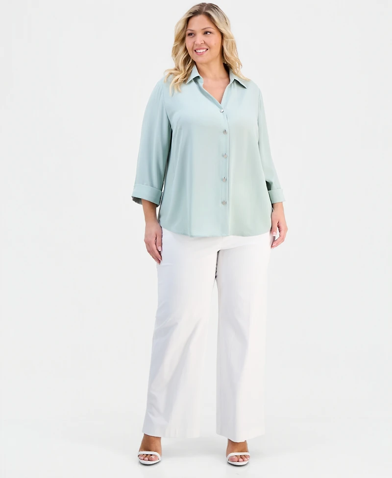 Anne Klein Essentials Plus Collared Button-Front Shirt