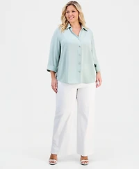 Anne Klein Essentials Plus Collared Button-Front Shirt