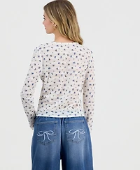 Madden Girl Juniors' Lace Long-Sleeve Woven Top