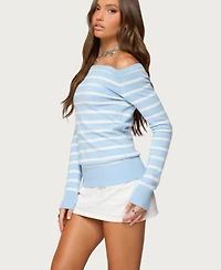 Edikted Women's Lori Striped Off Shoulder Sweater
