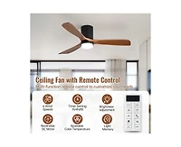 52-inch Modern Black 3-Blade Light Ceiling Fan with Remote Control and Supporting Mobile Device Connection