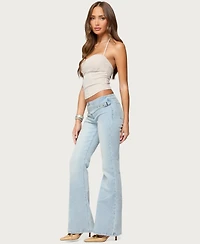 Edikted Women's Kenza Belted Low Rise Flared Jeans