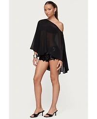 Edikted Women's Sheer Chiffon Asymmetric Poncho