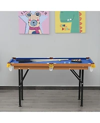 Rbied 55" Foldable Portable Billiards Pool Table for Kids and Adults, Blue Mdf Game Table with Cues, Balls, Rack and Chalk for Family Game Room