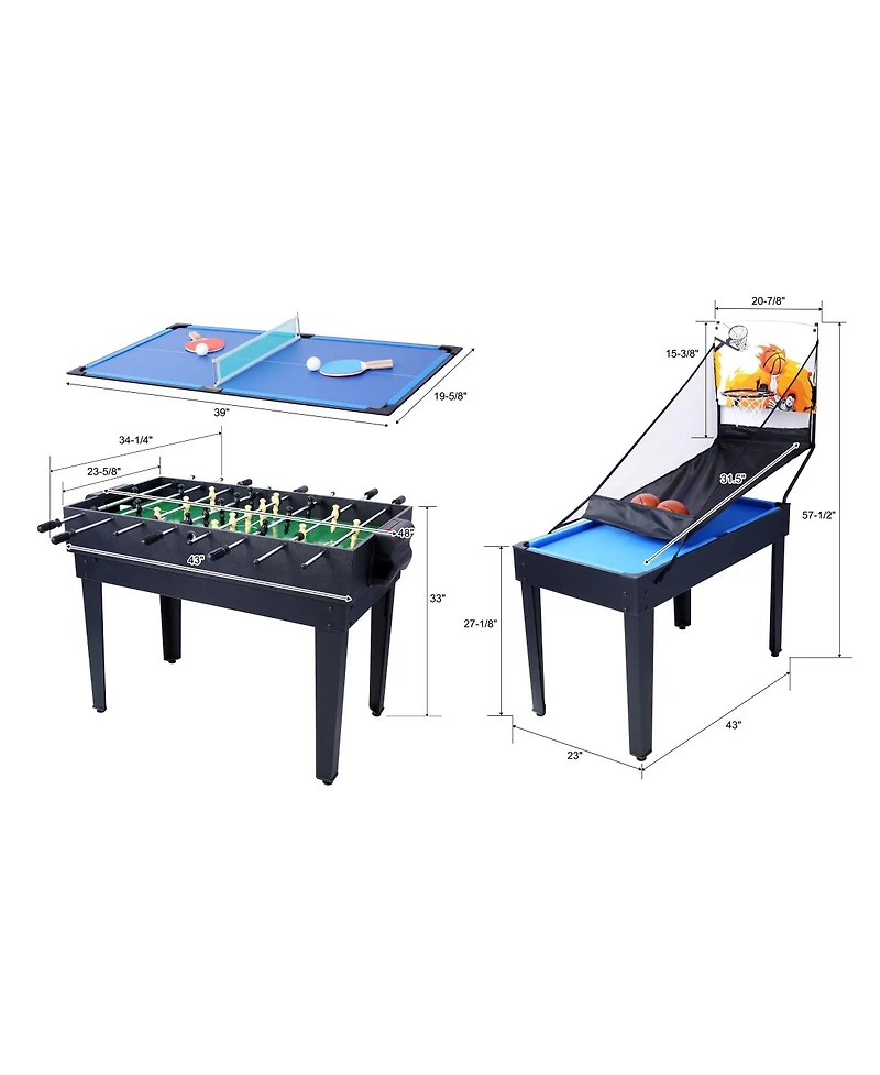 Rbied 5-in-1 Multi-Game Table with Foosball, Billiards, Ping Pong, Hockey & Basketball, Black Mdf Indoor Sports for Kids and Adults-Rbied