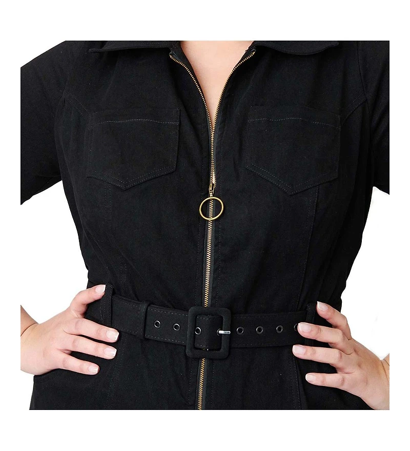 Unique Vintage Plus Denim Belted Jumpsuit