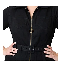 Unique Vintage Plus Denim Belted Jumpsuit