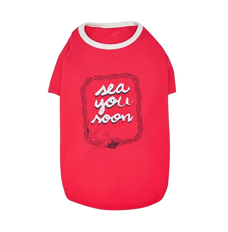 Dogs & Cats Co. Striped Henley Dog Tee with Chest Pocket Red and White 10"