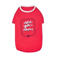 Dogs & Cats Co. Striped Henley Dog Tee with Chest Pocket Red and White 10"