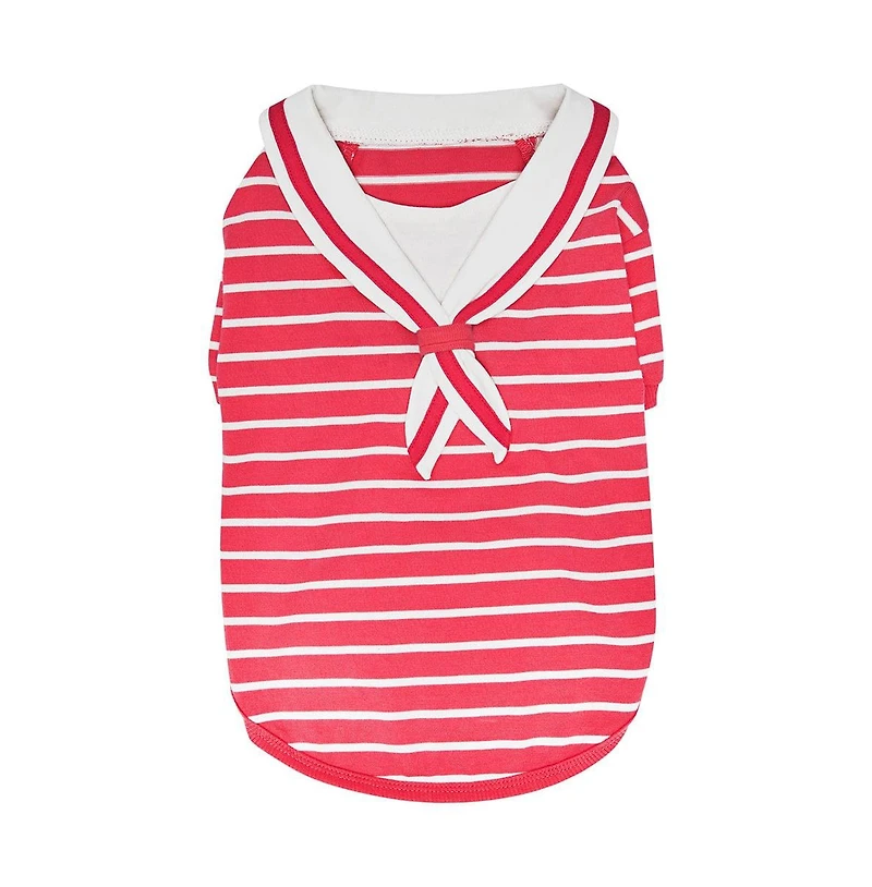 Dogs & Cats Co. Striped Henley Dog Tee with Chest Pocket Red and White 10"