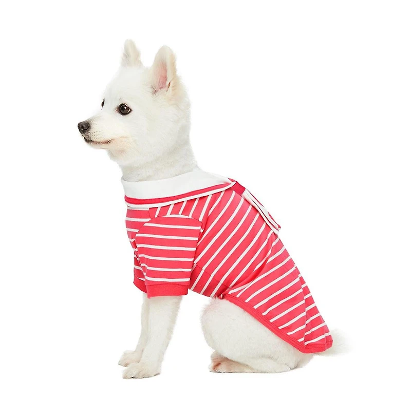 Dogs & Cats Co. Striped Henley Dog Tee with Chest Pocket Red and White 14"