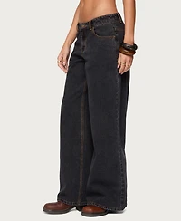 Edikted Women's Contrast Stitch Low Rise Wide Leg Jeans