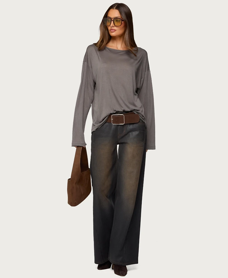 Edikted Women's Oversized Semi Sheer Long Sleeve T Shirt