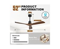 Sofucor 52-inch Modern Black 3-Blade Light Ceiling Fan with Remote Control and Supporting Mobile Device Connection