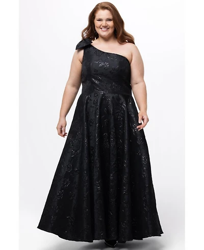 Celebrations by Sydney's Closet Women's One Shoulder Brocade Plus Formal Dress with Bow