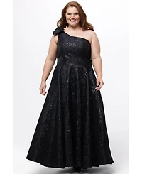 Celebrations by Sydney's Closet Women's One Shoulder Brocade Plus Formal Dress with Bow