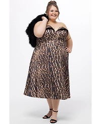 Celebrations by Sydney's Closet Women's Strapless Animal Print Tea Length Dress