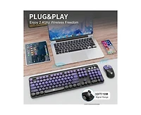 Risokeys + 2.4GHz Wireless, Quiet, Slim, Round Keys, Cute Design, Black Purple + Keyboard & Mouse Combo
