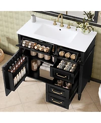 Casainc Bathroom Vanity with Ceramic Sink Solid Wood Frame and Flip Drawer